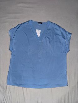 Massomoda Light Blue Satin V-Neck Top