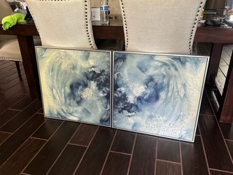 ✨Havertys Set of 2 Blue & Gray Abstract Canvas Wall Art – $90 OBO✨