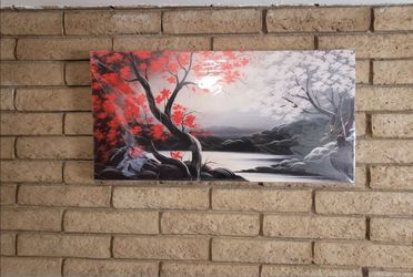 Black, White, Red Tree Canvas Wall Art 20"x40