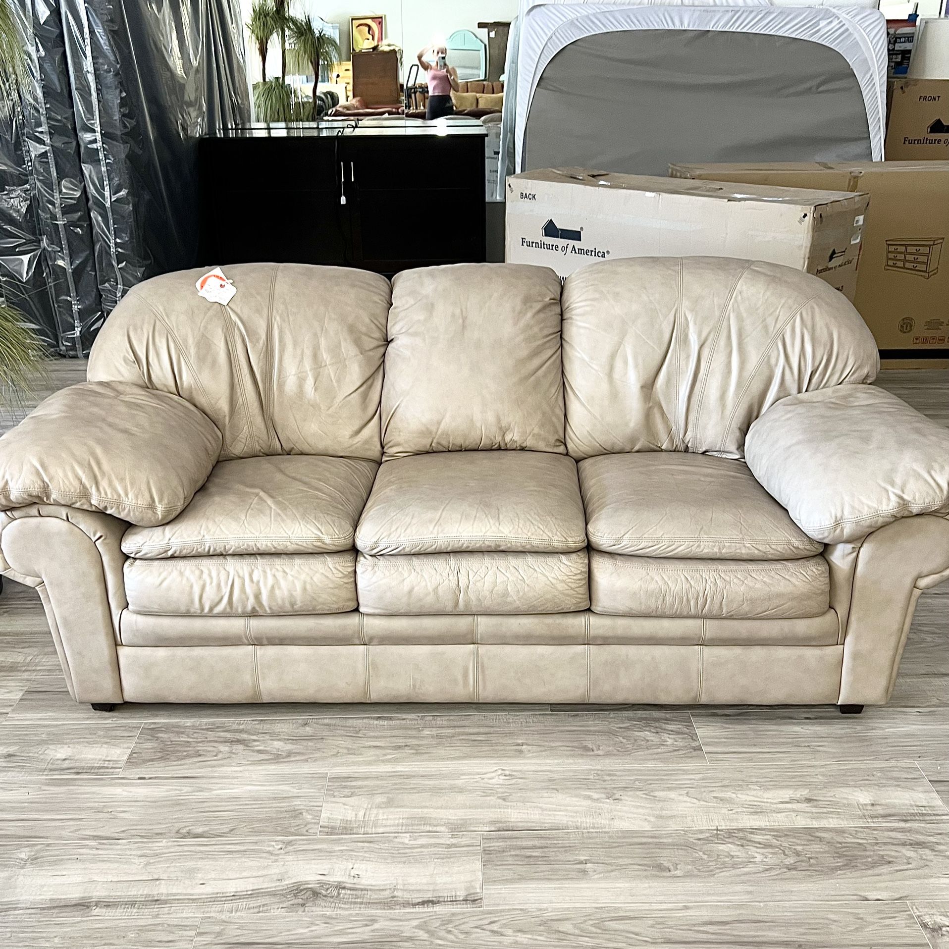 White Leather Sleeper Sofa Queen Fold-Out Make an offer