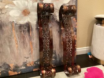 Pair of Metal Wall Candle Sconces – Tuscan Scroll Art-24 inch x 5 inch- (Set of 2)