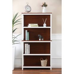 4-Shelf 59.5" H x 31.38" W Cherry and White Manufactured Wood Bookcase - 59.5" H x 35.38" W x 11.8" D