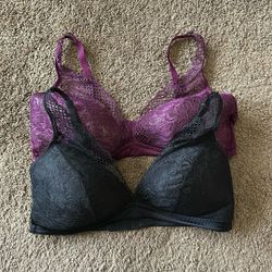 2 Ambrielle Lace Wireless Bra Bralette, XXL - Black Purple 