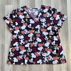 Peanuts Snoopy Good Vibes Nurse Medical Scrubs Top. Womens Size 2XL.  Good Condition, See All Pics 