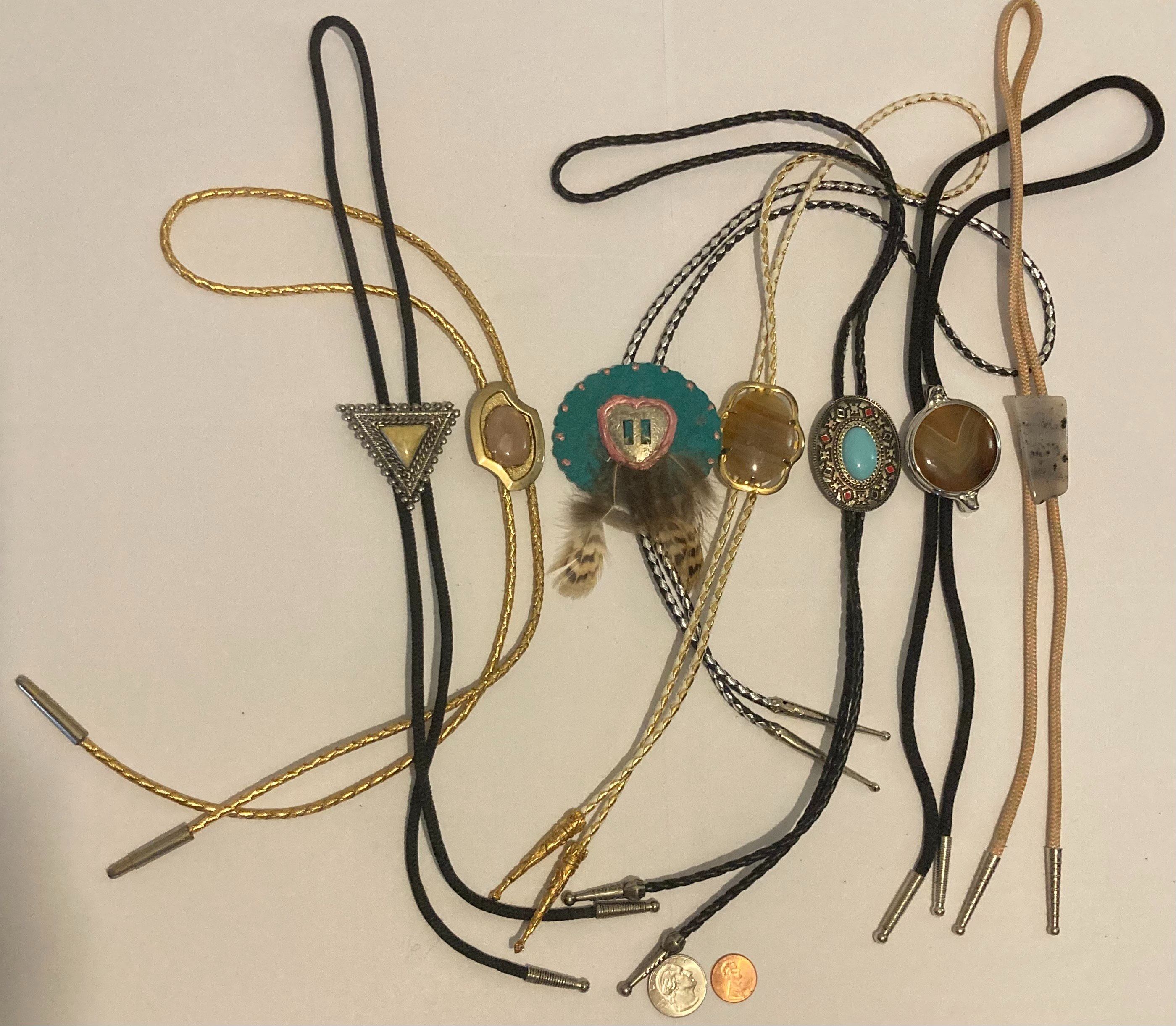 Vintage Lot of 7 Metal Bolo Ties, Nice Designs, Triangle, Turquoise, More, Quality, Heavy Duty, Made in USA, Country & Western, Cowboy, Western Wear,