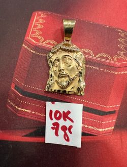 10K Solid Gold Cristo Face Pendant For Wedding CUBIC ZIRCONIUM STONES 7Gr