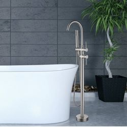 Freestanding Tub Fillers Brushed Nickel Floor Mounted Bathtub Faucets With Handheld Shower 360 Swivel Standing Spout High Flow Bathroom Metal shower