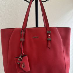 Red Guess Tote Bag with Mini Purse