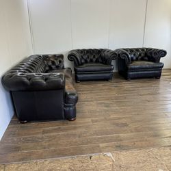 Tufted Leather Sofa Set Couch & Chairs **FREE DELIVERY**