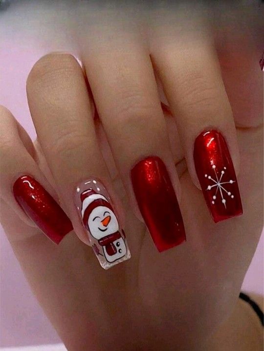 24 pcs. Christmas Snowman Long Press-On Nails