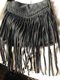 Suede black fringe purse