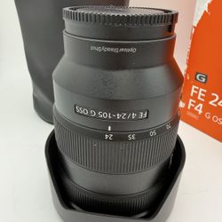 Sony FE 24-105mm f/4 G OSS Zoom Lens w/ Hood Caps Bag Box – Excellent