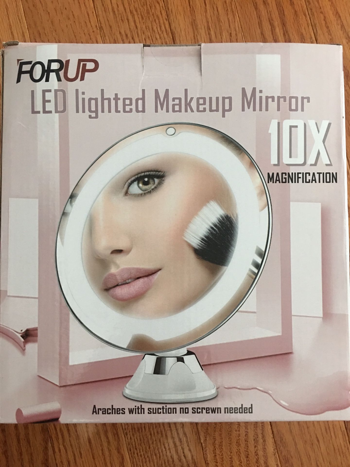 FORUP 10X Magnifying Makeup Mirror With Lights, LED Lighted Vanity Makeup Mirror, Warm LED Tap Light Bathroom Mirror, 360 Degree Swivel Rotation and