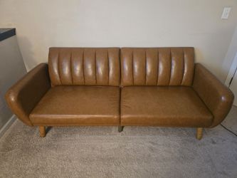Modern Mid-Century-Style Faux Leather Sofa/ Loveseat