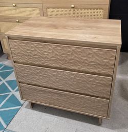 New Natural Color Contemporary Night Stand with 3 Drawers and Charging Station