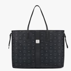 New MCM Visetos Black Large Reversible Tote Bag And Separate Clutch Zipper Pouch 