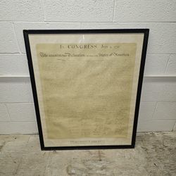 Framed print of the United States Declaration of Independence.