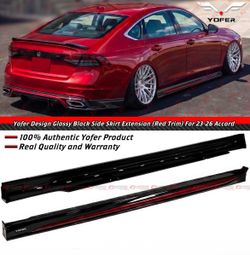 23-26 Honda Accord Yofer Black Side Skirts - Radiant Red Trim