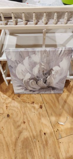 Large Abstract White Floral Canvas Wall Art - Neutral/Gray