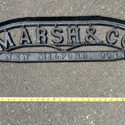 Antique Cast Iron Sign Marsh & Co New Milford CONN