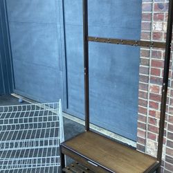Bamboo Coat Rack Shoe Bench Hall Tree With storage Box 