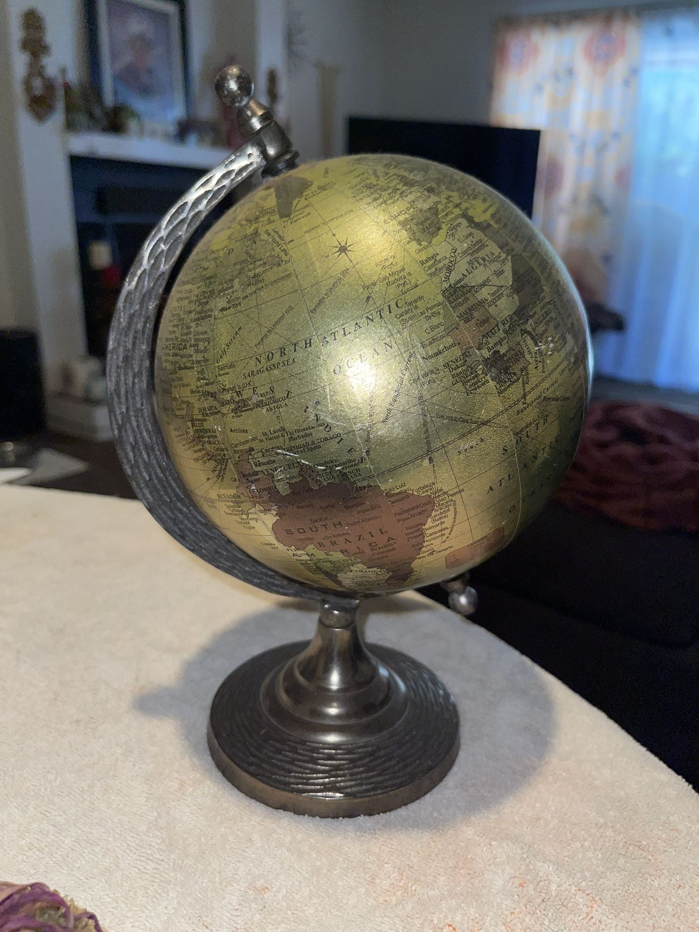 Metal And Pvc Vintage Globe Black Modern Contemporary Acacia Wood