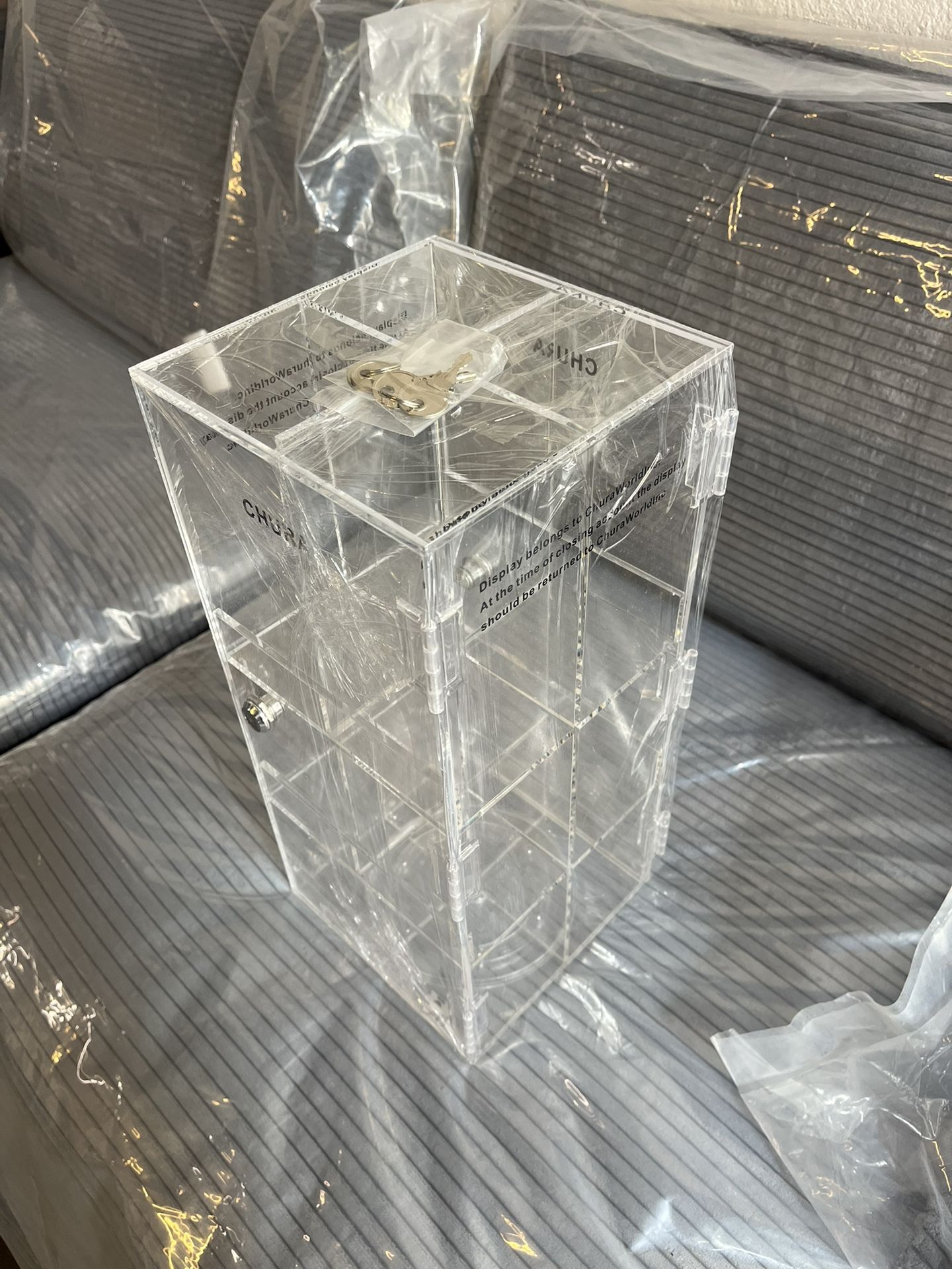 3-Shelf Acrylic Rotating Tower Display Case Box (Comes With 2 Lock & Key)- Locking Display Case - Acrylic Cabinet Rotating Tower Display for Retail -