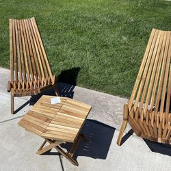 Folding Wooden Chairs And Small Table (NEW)