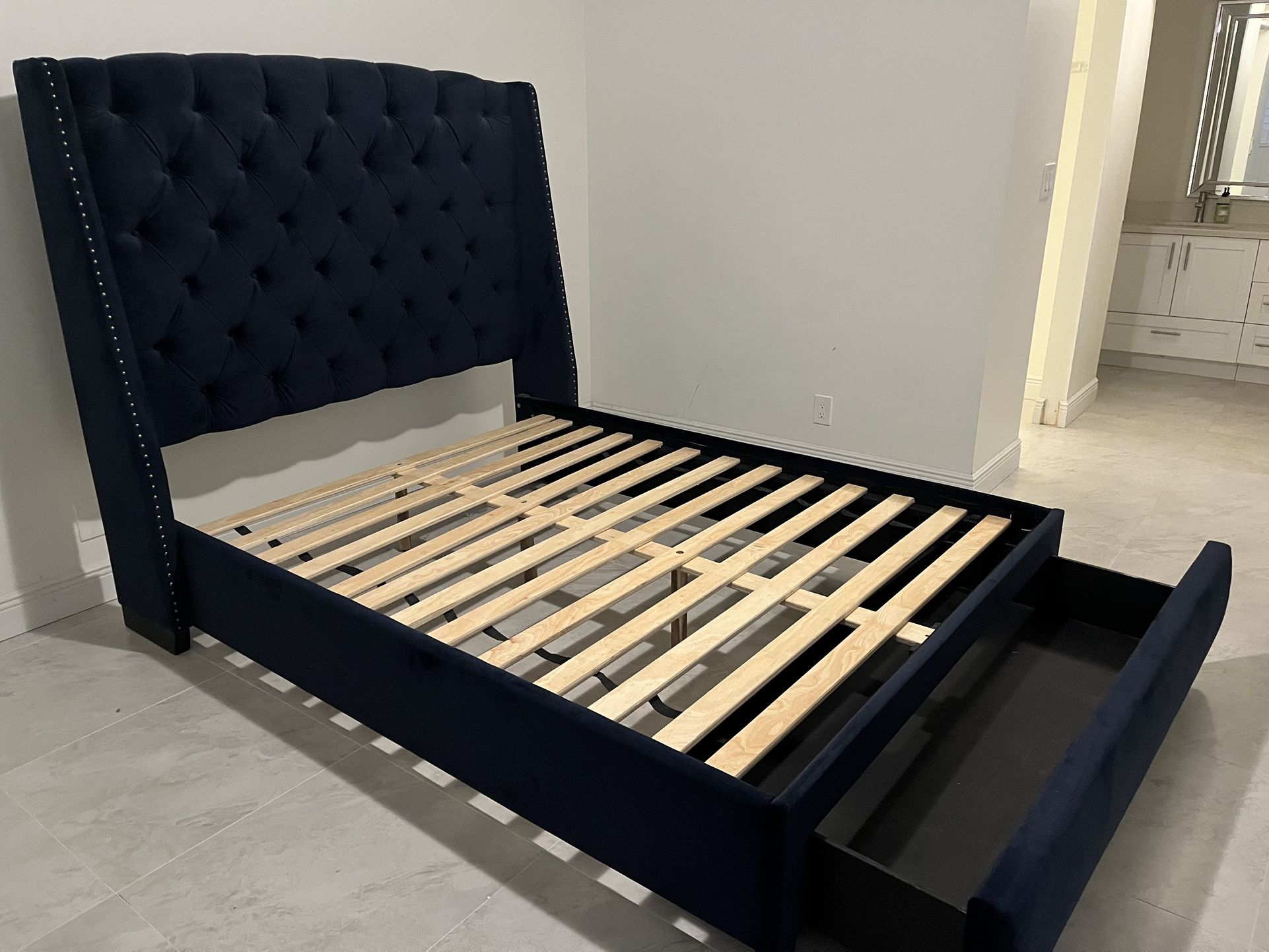 Raven Dark Blue Uph Platform Storage Bed