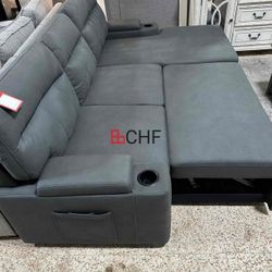  Sleeper Sectional Sofa Chaise with Storage Arms and Cupholder