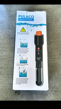 PULACO 50-Watt Aquarium Heater for 5 to 10-Gallon Fish Tanks — Adjustable Submersible Thermostat Heater with Thermometer Strip and Suction Cup