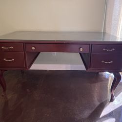 Elegant Handmade Wood Desk with Glass Top and Drawers