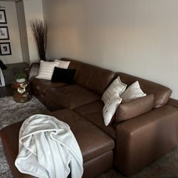 Ashley Furniture Emilia Caramel Modular Sofa Leather w/ Ottoman Chase 