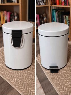 White Metal Step Trash Can
