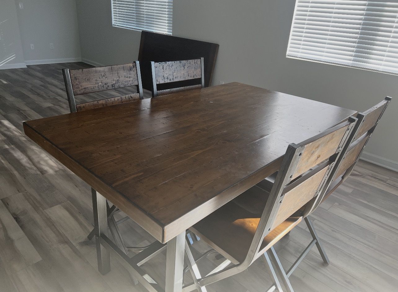 Rustic Hardwood *HEAVY* Table & 4 Chairs