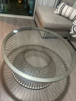 Round Glass Top Coffee Table with Metal Base