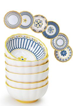 Set of 6, indented grooved ceramic sauce dishes
