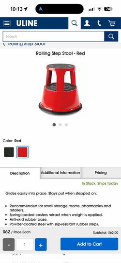 Red rolling steps stool new