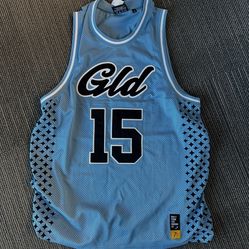 GLD Men's Light Blue Mesh Basketball Jersey Sleeveless Crew Neck Size L