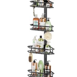 Corner Shower Caddy Tension Pole- 4-Tier Adjustable Rustproof bathroom shower organizer- 62-115 Inch - New Adjustable Bathtub Organizer Shelves