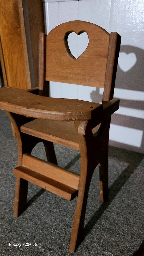 Vtg Solid Wood Doll High Chair