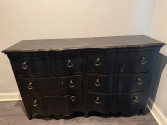 Black Wood 6-Drawer Dresser with Brass Pulls