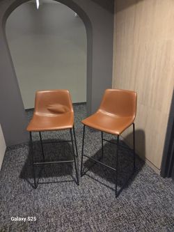 Modern Leather Bar Stools with Backrest and Metal Legs - Set of 2, 29" Height