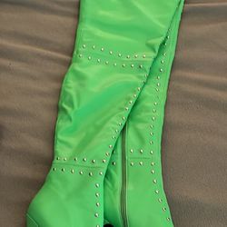 Green Thigh High Stiletto Boots