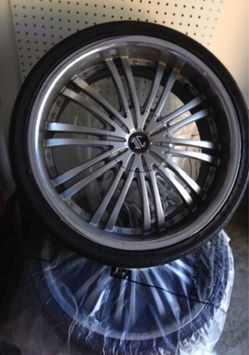Multi-Spoke Silver Alloy Wheel with Tire