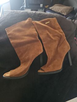 DKNY Brown Suede Peep-Toe Heeled Boots