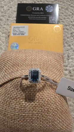 925 SS Moissanite 1.16ct Blue Sapphire VVS Emarald cut Ring size 9