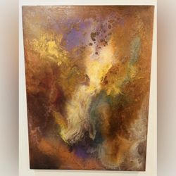 LARGE Original Fine Art RICHARD DANIEL Vintage Abstract Painting on 18 x 24” Canvas Yucca Valley California Artist Collectible Copper Color HILLCREST