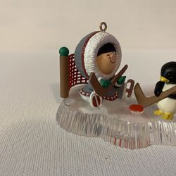 Vintage Hallmark Keepsake Ornament  Frosty Friends Eskimo Penguin Hockey 1991