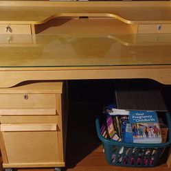 Wooden Desk With File Cabinet With Key